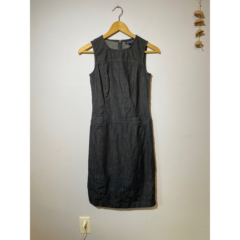 Indigo Ann Taylor Dark Wash Denim Sleeveless Sheath Dress Pockets (Women's 2)